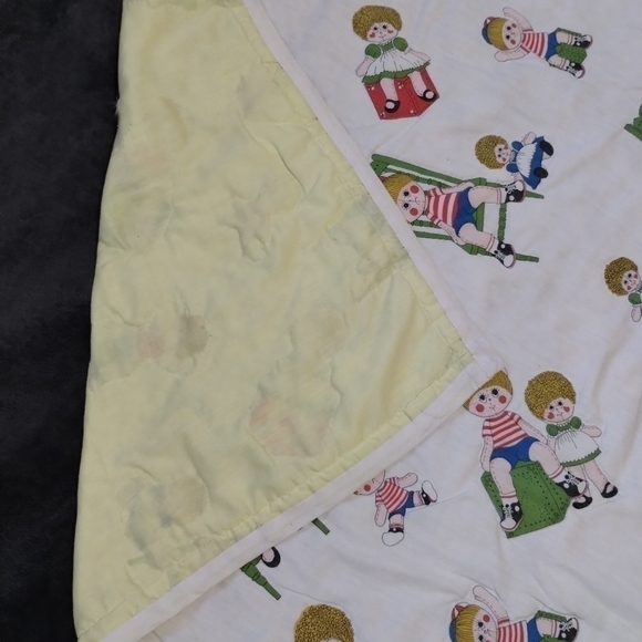 Vintage 70s Ragdoll Quilted Blanket Toddler Baby Crib Handmade 50"x44" White Mul - Picture 6 of 6